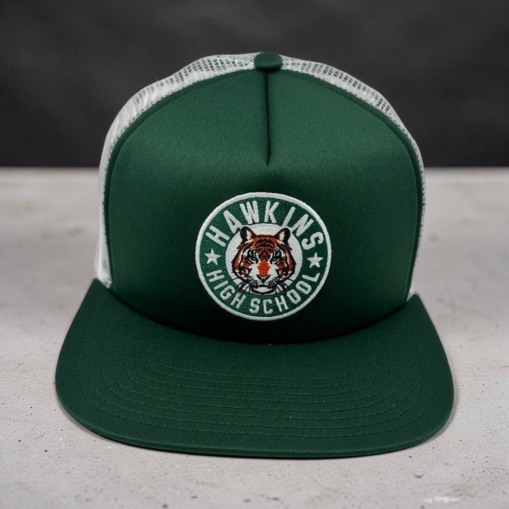 Nike x Stranger Things Hawkins High School Trucker Hat Snapback Green CQ8461-323 - Picture 3 of 13